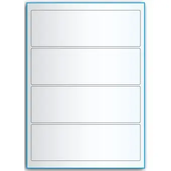 A4-etiketter, 4 stansade etiketter/ark, 195,0 x 65,0 mm, transparent, 50 ark - Etiketter på A-4 ark, transparent