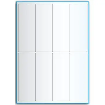 A4-etiketter, 8 stansade etiketter/ark, 50,0 x 140,0 mm, transparent, 50 ark - Etiketter på A-4 ark, transparent