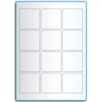 A4-etiketter, 12 stansade etiketter/ark, 60,0 x 60,0 mm, transparent, 50 ark - Etiketter på A-4 ark, transparent