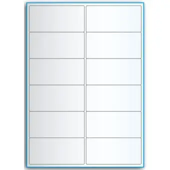 A4-etiketter, 12 stansade etiketter/ark, 99,1 x 47,5 mm, transparent, 50 ark - Etiketter på A-4 ark, transparent