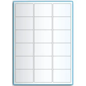 A4-etiketter, 18 stansade etiketter/ark, 63,5 x 46,6 mm, transparent, 50 ark - Etiketter på A-4 ark, transparent