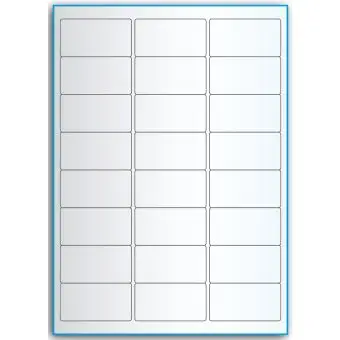 A4-etiketter, 24 stansade etiketter/ark, 64,0 x 33,9 mm, transparent, 50 ark - Etiketter på A-4 ark, transparent